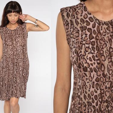 Animal Print Dress 90s ALL THAT JAZZ Brown Leopard Print Dress Mini Safari Dress Sundress Draped 80s Sun Dress Graphic Print Cheetah Medium 