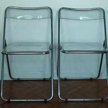 Mid Century Modern Folding Chrome and Lucite Chairs - Set of 2 