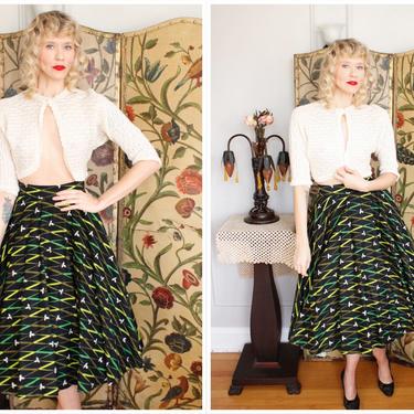 1950s Skirt // Olive Branch Felt Circle Skirt // vintage 50s skirt 
