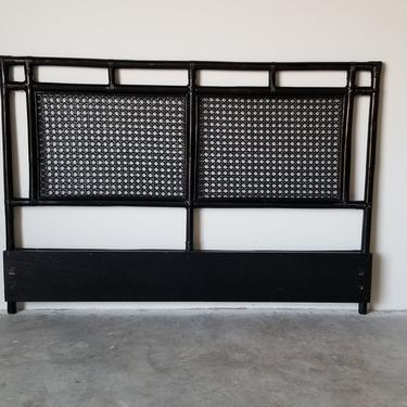 Vintage Black Painted Bamboo and Cane Queen Headboard 