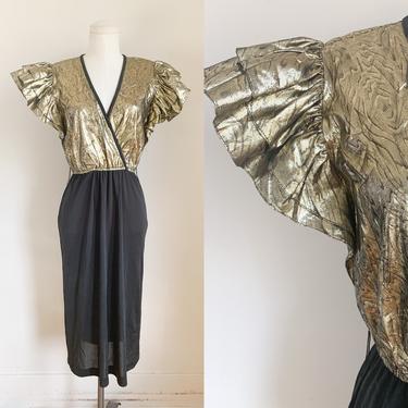 Vintage 1980s Gold Lame Party Dress / S/M 