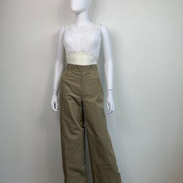 Vtg 70s high waisted khaki wide leg trouser Yves Saint Laurent cotton pants YSL 