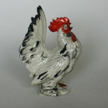 vintage ceramic rooster/white and gray with red comb 