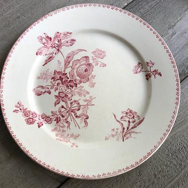 1 Fontange French Stoneware Plate, Floral Pattern Serving Platter, Primitive Earthenware Kitchenalia, French Farmhouse Cuisine 