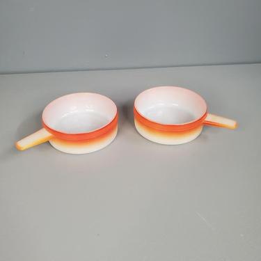 Set of 2 Glasbake Jeannette Poppy Glow 14oz. Handled Soup Bowls 