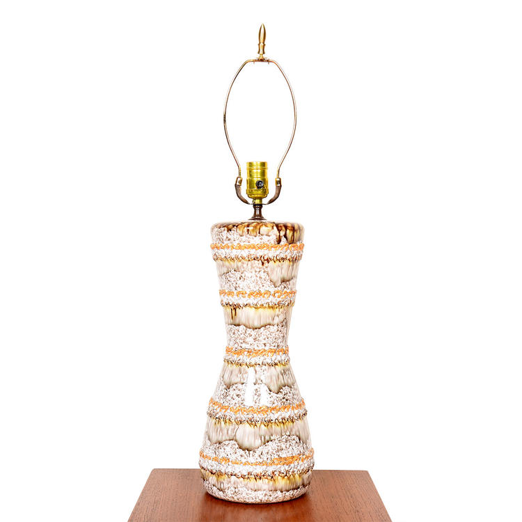 Mid Century Small Art Pottery Table Lamp Stunning Drip \/ Lava Style Glaze