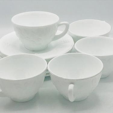 Pretty vintage Harvest Indian Milk Glass  (6) sets Tea Cups and Saucers - 12 pieces 