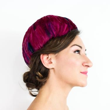 1950s Pink Feather Hat | 50s Magenta Feather Hat 