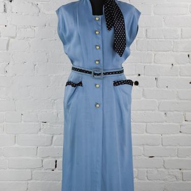 1950s Blue Rockabilly Dress | 50s Blue Cotton Sleeveless Dress | Nate Turoff  | Medium 