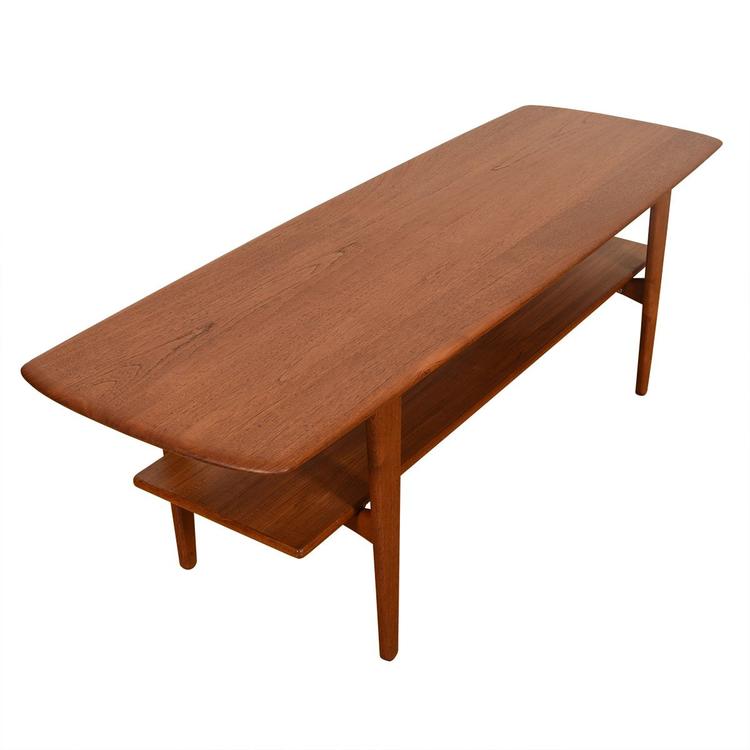 Danish Modern Teak Bowed Coffee Table w/ Shelf