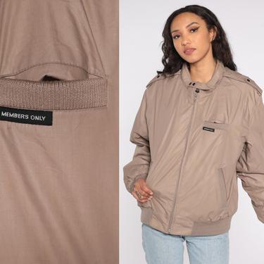 Vintage Members Only Jacket 80s Taupe Bomber Quilted Lining Windbreaker, Shop Exile