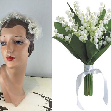 It Was To Be Her Day - Vintage 1950s Lily of the Valley Floral Half Hat Fascinator w/Birdcage Veil 