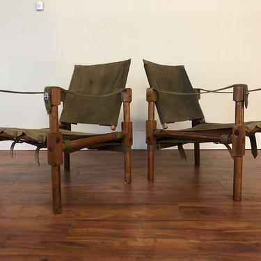 Vintage Leather &amp; Wood Safari Chairs 