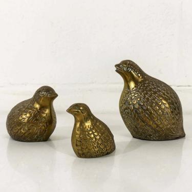 Vintage Brass Quail Set of 3 Bird Figurines Partridge Animal Woodland Creatures Desert Animals Family Instant Collection Mid-Century MCM 