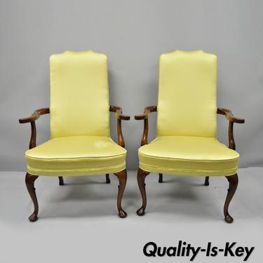 Pair of Southwood Queen Anne Style Mahogany Library Armchairs Living Room Chairs