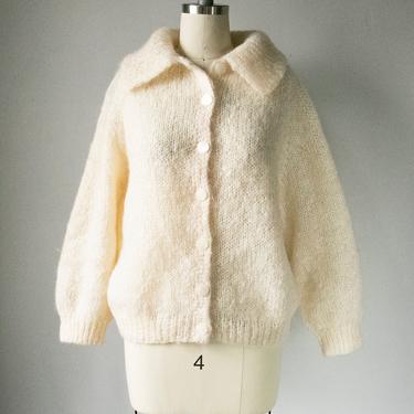 1960s Sweater Wool Mohair Cream Cardigan S 