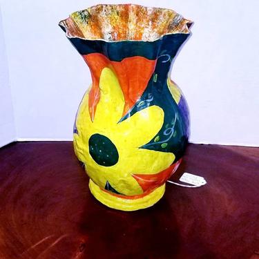 Vintage Handpainted Paper Mache Vase 