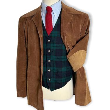 Vintage 1970s Corduroy NORFOLK Jacket ~ size 42 to 44 ~ jacket / sport coat ~ Preppy / Ivy League / Trad ~ Elbow Patches ~ Belted Back 