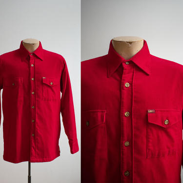 Vintage 1970s Lee Corduroy Jacket / Bright Red Corduroy Jacket / Vintage Lee Quilted Jacket / 70s Lee Quilted Corduroy Button Down Medium by milkandice