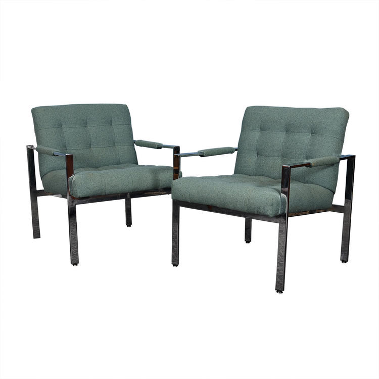 Pair of Milo Baughman Chrome &#038; Upholstered Chairs