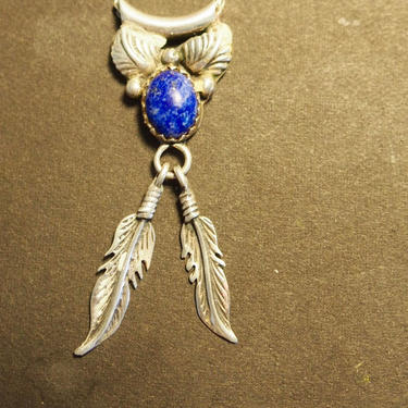 Sterling Silver and Lapis Native American Feather Pendant/Navajo Jewelry/Boho Gypsy Jewelry 
