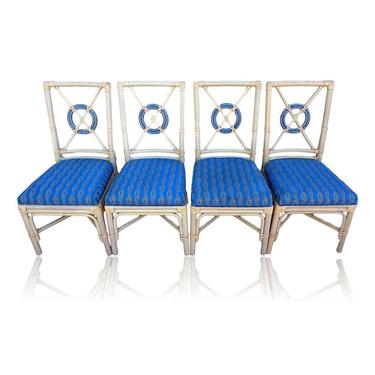 Set of Four McGuire Style Rattan Target Back Chairs with Rawhide Bindings 