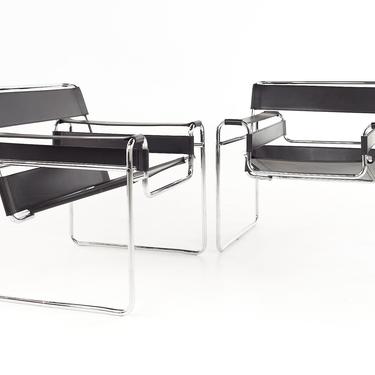 Marcel Breuer for Knoll Mid Century Black and Chrome Wassily Chairs - A Pair - mcm 