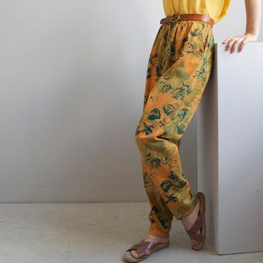 waistline yellow mustard floral camouflage baggy pants / size S M 