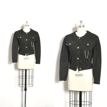 Vintage 1980s Jacket / 80s Jordache Denim Jacket with Chain / Black Gold ( medium M ) 