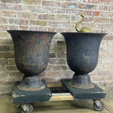 FREE SHIPPING Pair of cast iron urn planters 