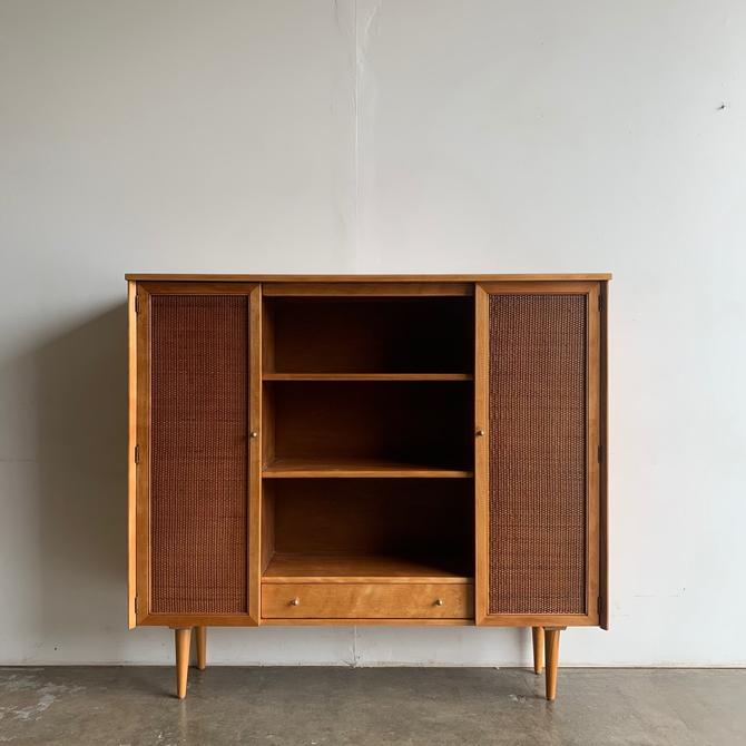 Minimal Cane And Maple Bookcase By, Vintage Maple Bookcase
