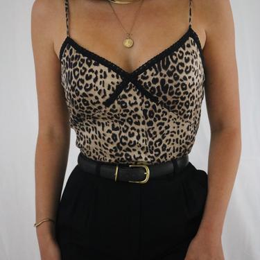 Vintage Leopard Print Charmeuse Silk Camisole Top 
