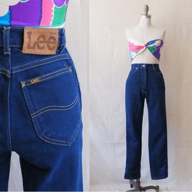 Vintage 80s Dark Wash Lee Stretch Denim/ 1980s High Waisted Straight Leg Jeans/ Size 25 