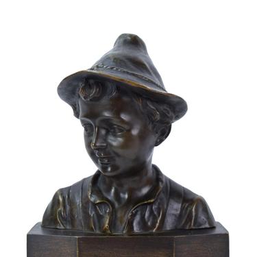 Circa 1900 Bronze Bust of Boy in Tyrolean Hat by Julius Schmidt-Felling 