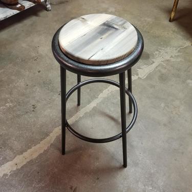 Reclaimed Metal Bar Stool with  Submerged Wood Top 31" T 14" W