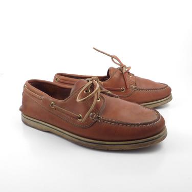 Leather Boat Shoes Vintage 1980s Norsport Brown Lace up Boat Shoes men's size 8 1/2 