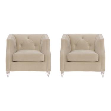 Modern Caracole Balancing Act Velvet Club Chairs Pair