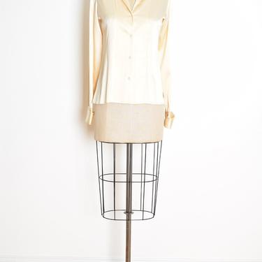 vintage 90s Ralph Lauren top cream silk shirt blouse pointy collar french cuffs XS S clothing 