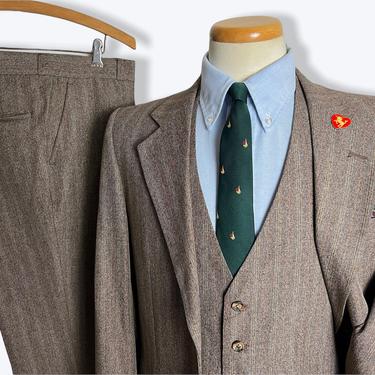 Vintage 1970s JC PENNEY 3pc Suit ~ 38 to 40 Long ~ vest / waistcoat ~ pants / jacket / sport coat ~ 70s 
