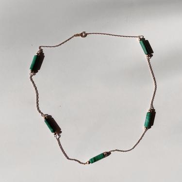 Vintage Malachite 14K Gold Choker Necklace