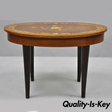 Vintage Italian Venetian Floral Satinwood Inlay Small Oval Sewing Side Table
