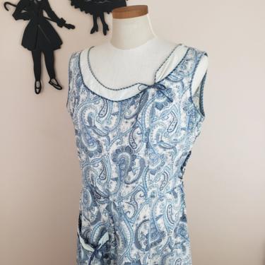 Vintage 1940's Day Dress / 50s Paisley Print Dress XL 