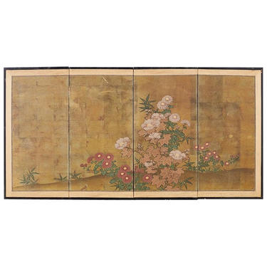 Japanese Four-Panel Flowers of Autumn Byobu Screen by ErinLaneEstate