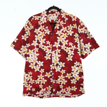 S\/S Red Plumeria Cotton Button Up Shirt