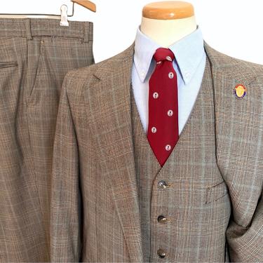 Vintage 1970s NORDSTROM Wool Flannel 3pc GLEN PLAID Suit ~ 42 to 44 R ~ vest / waistcoat ~ pants / jacket / sport coat ~ 
