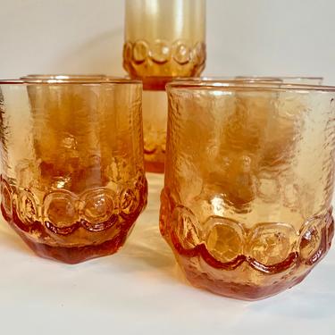 Vintage Fransican Tiffin Pumpkin Amber Heavy Rocks Glasses 1970's Drinkware 
