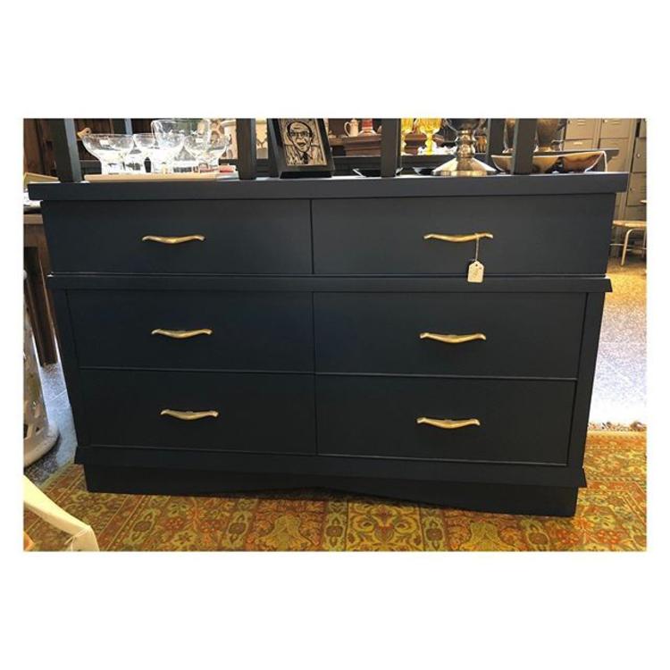 Navy blue painted low mid century modern chest 53” width / 19.2” deep / 33.5” height 