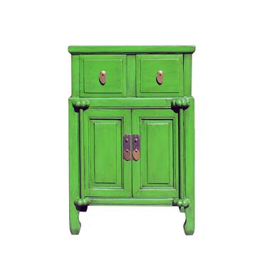 Distressed Oriental Bright Green Solid Wood End Table Nightstand cs5912E 