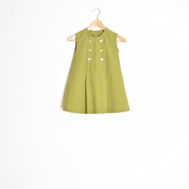vintage 60s girls dress avocado green mod babydoll trapeze mini 28&quot; chest childrens clothing 