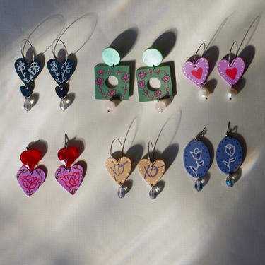 Valentine's Day Earrings / Cute Heart Love Polymer Clay Statement Earrings / Pearl Glass Beads / Hoops 
